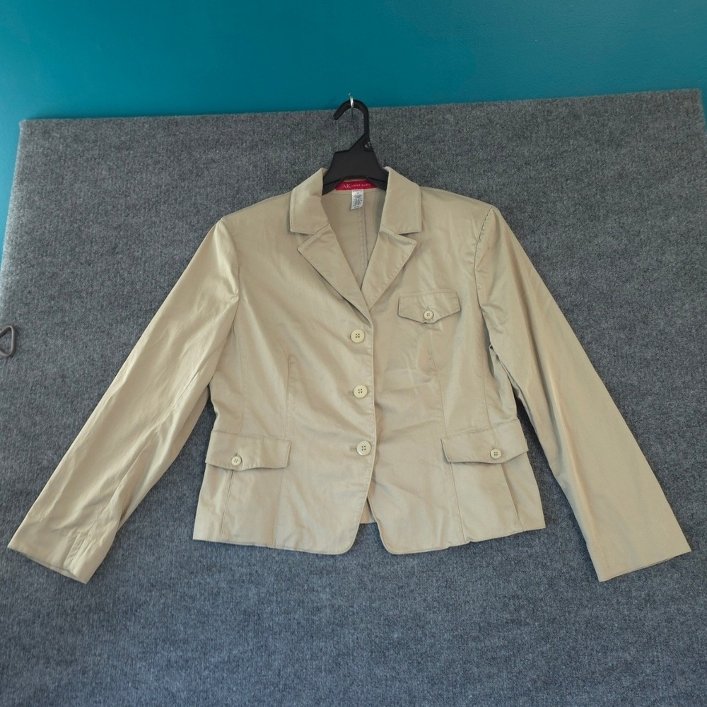 Anne Klein Stretch Cotton Blazer 16 Tan Khaki Professional Classic Business